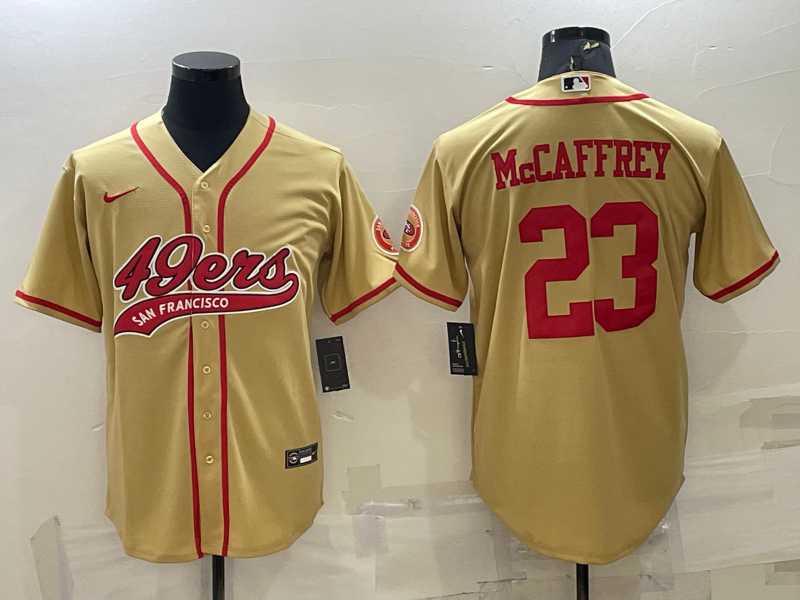 Men%27s San Francisco 49ers #23 Christian McCaffrey Gold With Patch Cool Base Stitched Baseball Jersey->san francisco 49ers->NFL Jersey